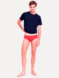 Cueca Tommy Hilfiger Cotton Stretch Brief Vermelha/ Marinho/ Branca Pack 3UN