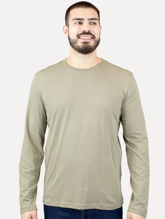 Camiseta Calvin Klein Jeans Masculina Manga Longa Rubber CK Frontal Caqui Médio