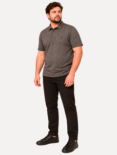 Polo Dudalina Masculina Plus Size Malha Cotton Linho Listra Marrom Escuro