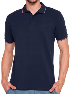 Polo Forum Masculina Muscle Piquet Tipped Collar Azul Marinho