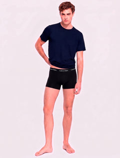 Cuecas Calvin Klein Low Rise Trunk Print All Black Pretas Pack 3UN