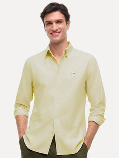 Camisa Tommy Hilfiger Masculina Regular Oxford Stripe Heritage Amarelo Claro