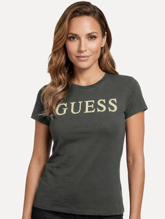 Camiseta Guess Masculina Block Gradient Green Logo Branco