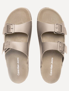 Chinelo Calvin Klein Jeans Slide Duas Fivelas Cáqui