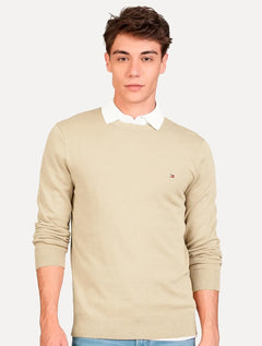 Suéter Tommy Hilfiger Masculino Crewneck Essential Cotton Areia