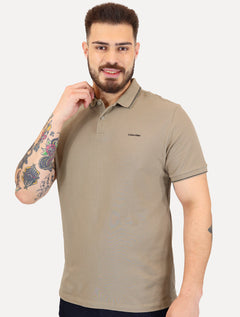 Polo Calvin Klein Masculina Piquet Regular Básica Com Friso Relevo Cáqui