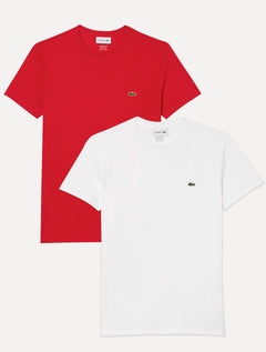 Kit Camisetas Lacoste | Jersey Pima Cotton Vermelha/Branco 2UN