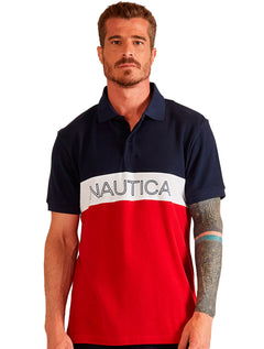 Polo Nautica Masculina Piquet Colorblock Branca/Vermelha/Marinho