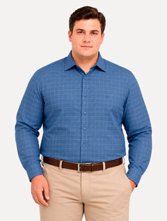 Camisa Dudalina Masculina Plus Size Comfort Superfine Cotton Xadrez Azul