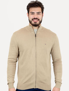 Suéter Tommy Hilfiger Masculino Essential Cotton Zip Through Areia Mescla