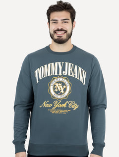 Moletom Tommy Jeans Masculino Regular Varsity Luxe Azul Pertróleo