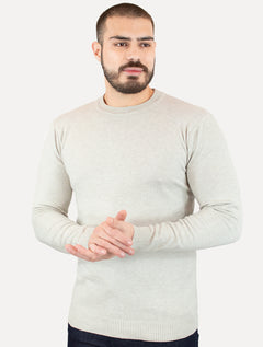 Suéter Dixen Masculino Crewneck Tricot Liso Areia Mescla