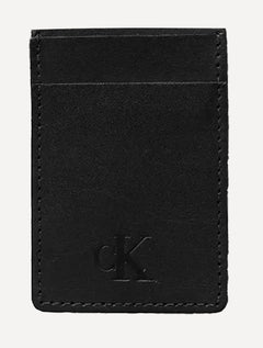 Carteira Calvin Klein Jeans Porta Cartão Couro Vertical CK Mono Logo Preta