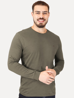 Camiseta Aramis Masculina Manga Longa Basica Logo Verde Militar