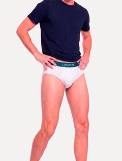 Cueca Lacoste Trunk Boxer Lettered Waist Branca Pack 3UN