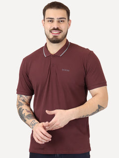 Polo Guess Masculina Piquet Silk Linear Light Friso Bordô