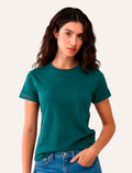 Camiseta Calvin Klein Jeans Feminina Logo Manga Dobrada Verde Escuro