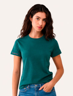 Camiseta Calvin Klein Jeans Feminina Logo Manga Dobrada Verde Escuro