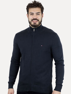 Suéter Tommy Hilfiger Masculino Essential Cotton Zip Through Azul Marinho
