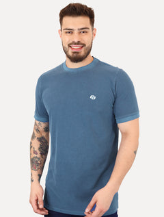 Camiseta Colcci Masculina Slim Crewneck Logo Bordado Azul