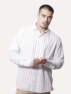 Camisa Dudalina Masculina Comfort Listrada Azul/Branca