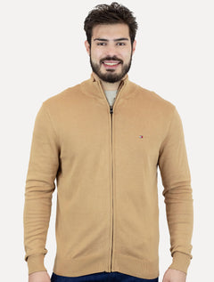 Suéter Tommy Hilfiger Masculino Essential Cotton Zip Through Cáqui