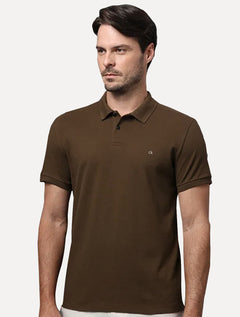 Polo Calvin Klein Masculina Piquet Slim Fit Sem Friso Marrom