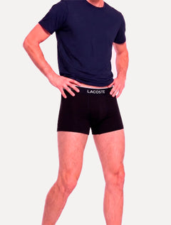 Cueca Lacoste Trunk Boxer Lettered Waist Preta Pack 3UN