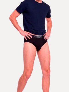 Cueca Lacoste Brief Slip Lettered Waist Preta Pack 3UN