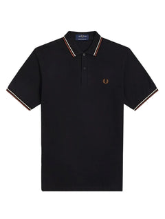 Polo Fred Perry Masculina Piquet Regular White Brown Twin Tipped Preta