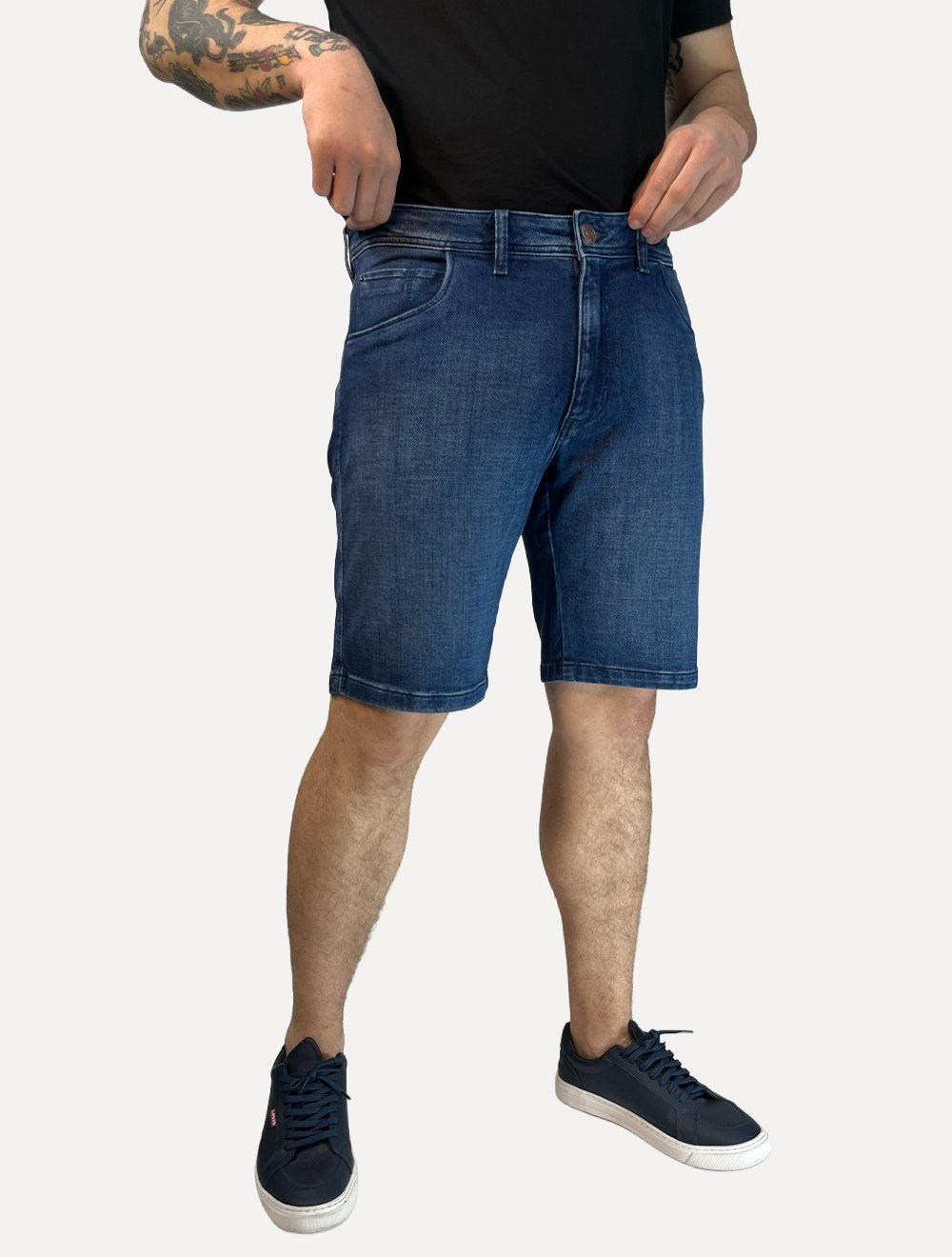 Bermuda Dudalina Masculina Moletom Slim Denim Jeans Escuro