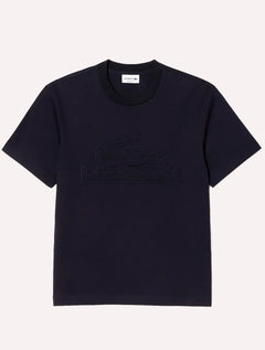 Camiseta Lacoste Masculina Relaxed Fit Quilted Badge Jersey Azul Marinho