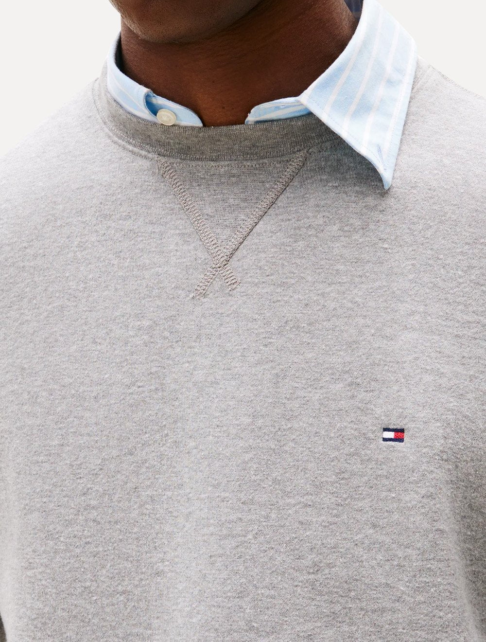 Moletom Tommy Hilfiger Masculino Essential Fleece Crewneck Flag Cinza