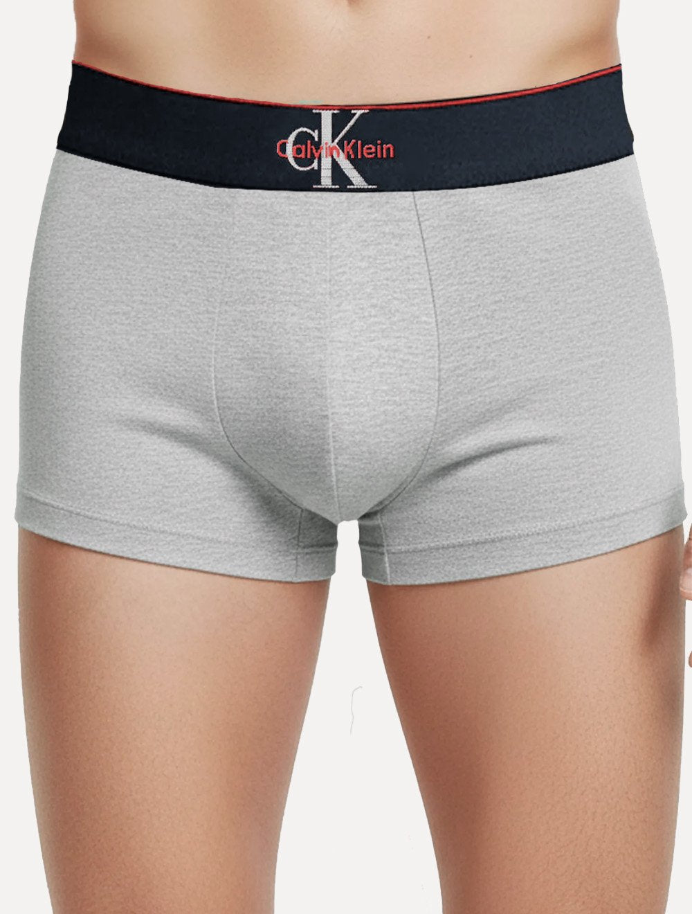 Cueca Calvin Klein Low Rise Trunk Cotton New Re Issue Red Logo Cinza Mescla