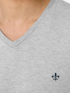 Camiseta Dudalina Masculina V-Neck Regular Navy Icon Cinza Mescla