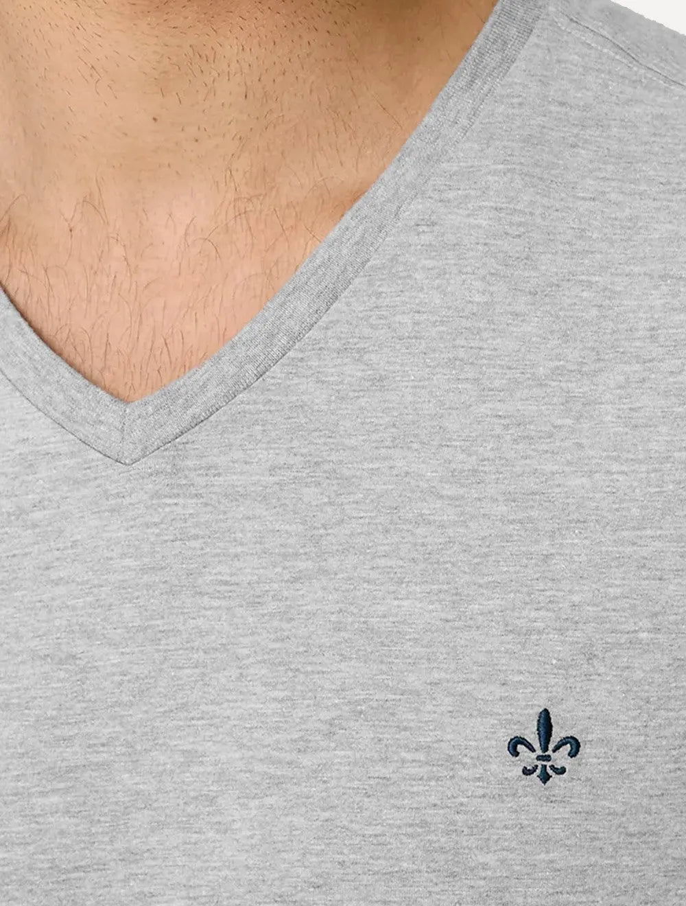 Camiseta Dudalina Masculina V-Neck Regular Navy Icon Cinza Mescla