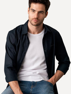 Camisa Calvin Klein Jeans Masculina Regular Plain Grey Logo Azul Marinho