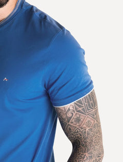 Camiseta Aramis Masculina Grey Friso Gola Azul Royal