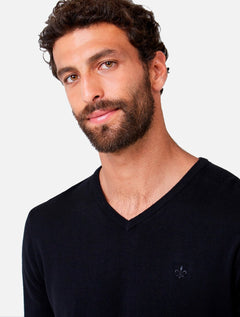 Tricot Dudalina Masculino Decote V Básico Preto