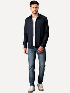 Camisa Calvin Klein Jeans Masculina Regular Plain Grey Logo Azul Marinho