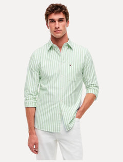 Camisa Tommy Jeans Masculina Regular Oxford Striped Verde Claro