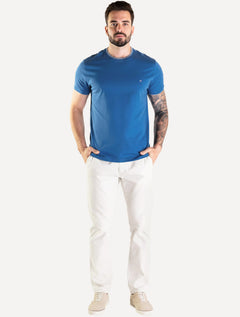 Camiseta Aramis Masculina Grey Friso Gola Azul Royal