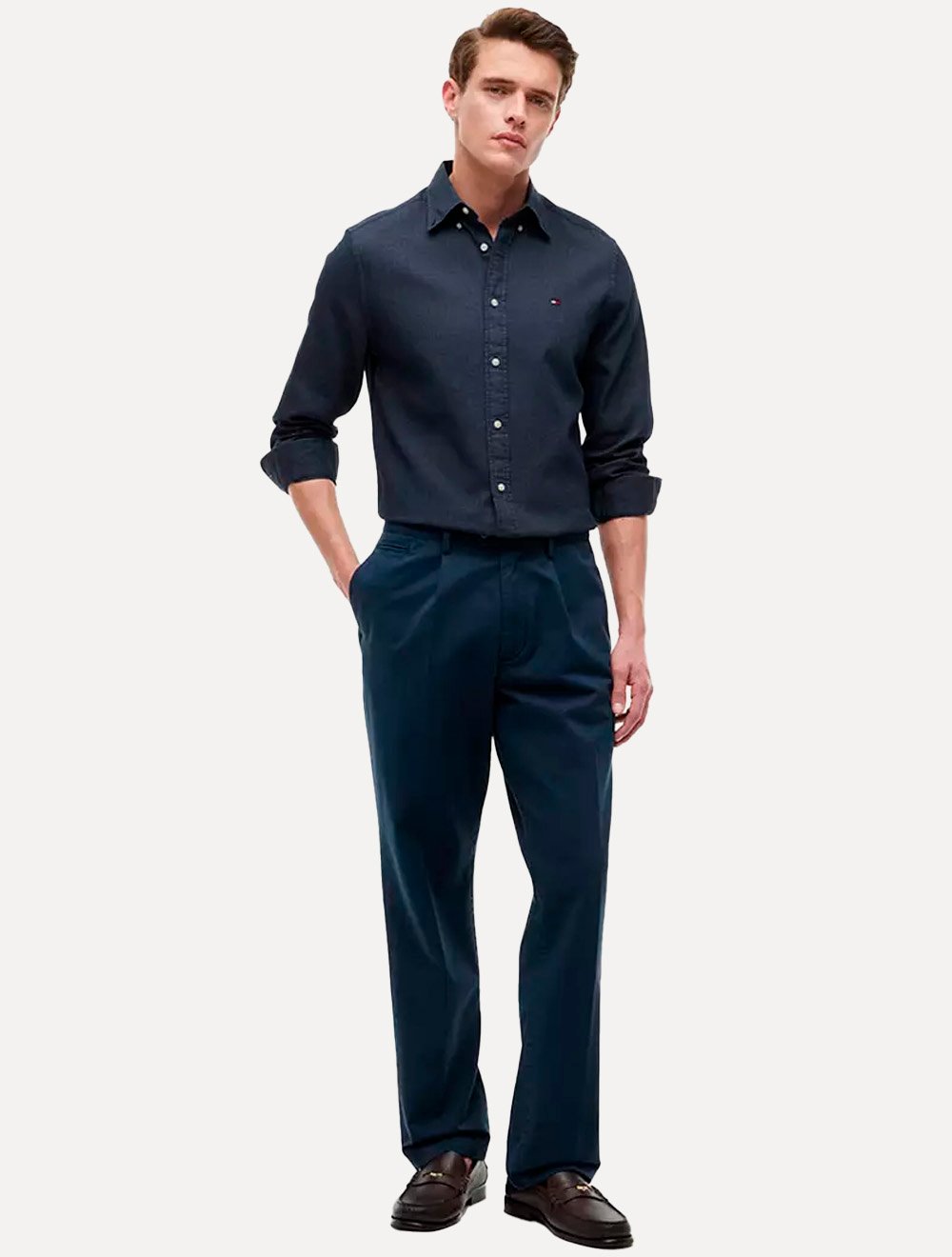 Camisa Tommy Hilfiger Masculina Regular Flex Pop Dobby Azul Escuro