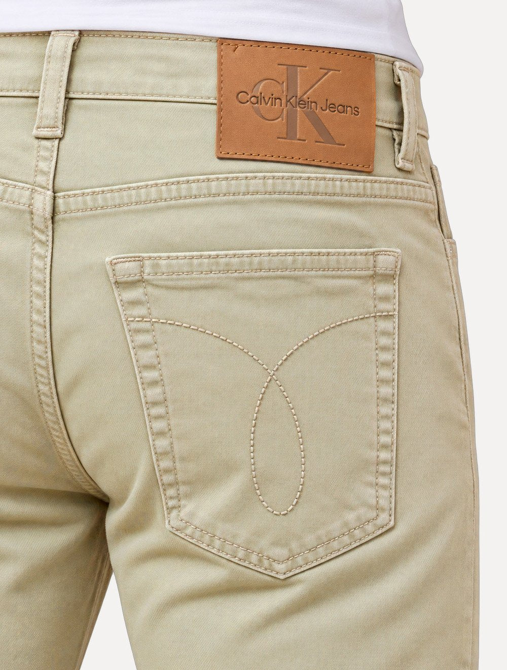 Calça Calvin Klein Jeans Masculina Slim Moletom Sarja Color Cáqui Claro