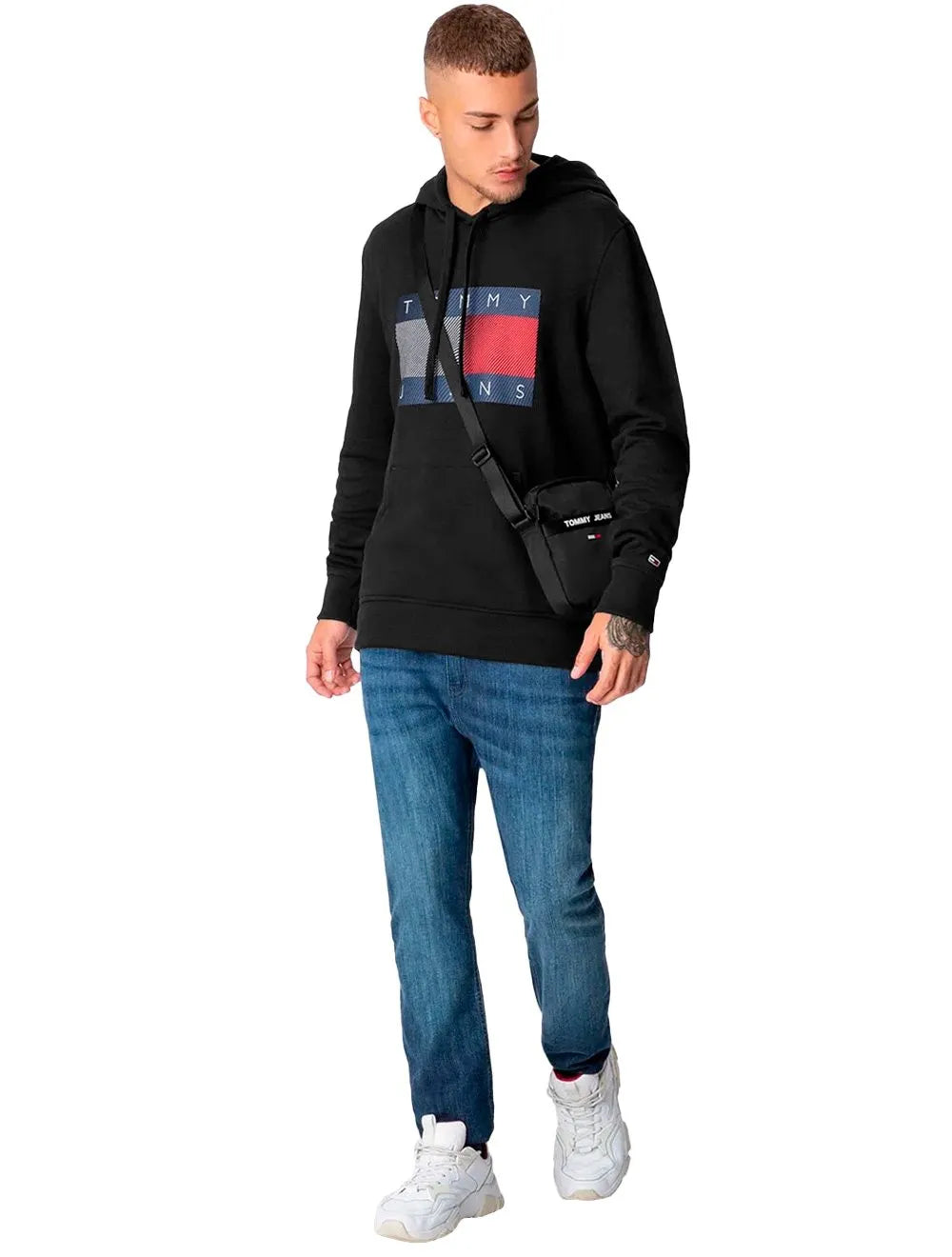 Moletom Tommy Jeans Masculino Reflective Flag Hoodie Preto