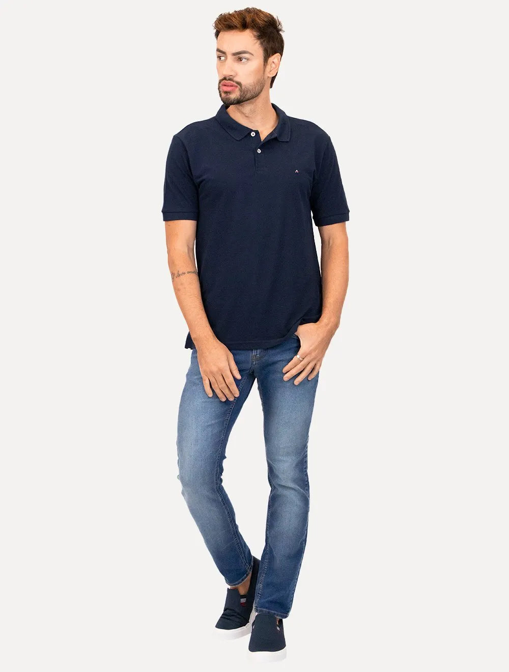 Polo Aramis Masculina Basic Piquet Red Detail Azul Marinho