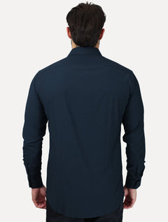 Camisa Aramis Masculina Slim Stretch Poliviscose de Bambu Azul Marinho