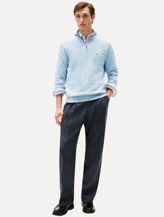 Suéter Tommy Hilfiger Masculino Essential Cotton Half Zip Mock Azul Claro