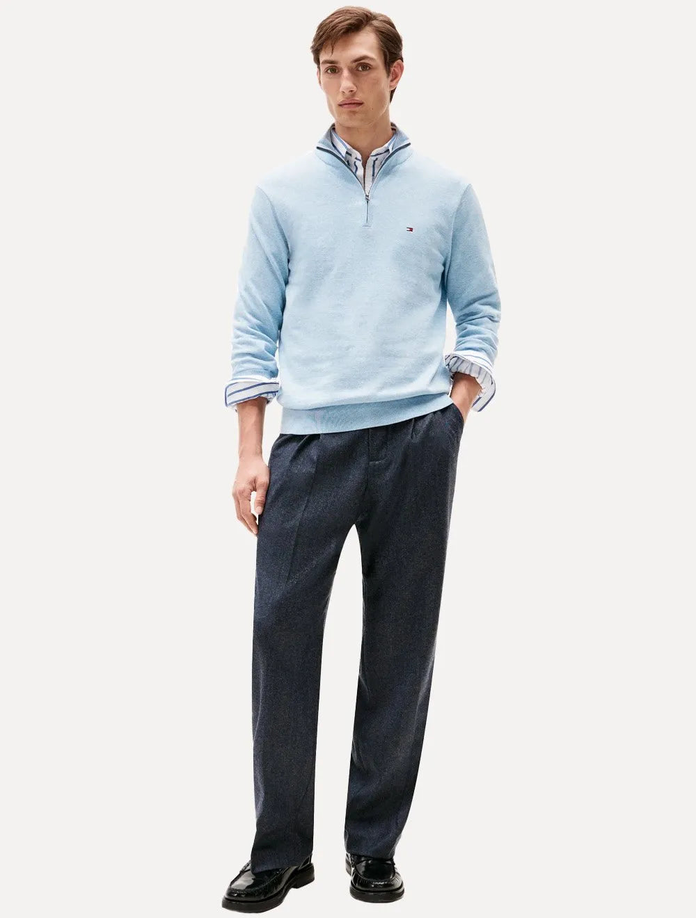Suéter Tommy Hilfiger Masculino Essential Cotton Half Zip Mock Azul Claro