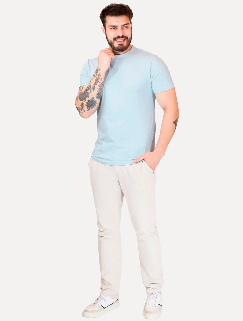 Camiseta Aramis Masculina Basic Lisa Mono Icon Azul Claro